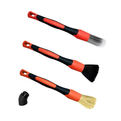 3PCS Car Detailing Brush Set, Ultra Soft Scratch-Free Boar Hair Detailing Brushes with Elbow, Auto Interior Exterior Cleaning Tool for Wheel Air Vent Leather Seat, Universal Fit (Red) - color: Red