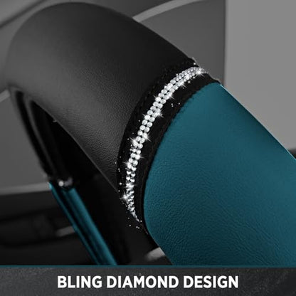 Road Comforts Leather Steering Wheel Cover - Made with PVC Leather - Anti-Slip, Universal Fit 14 1/2 inches to 15 inches - Dark Blue - color: Dark Blue