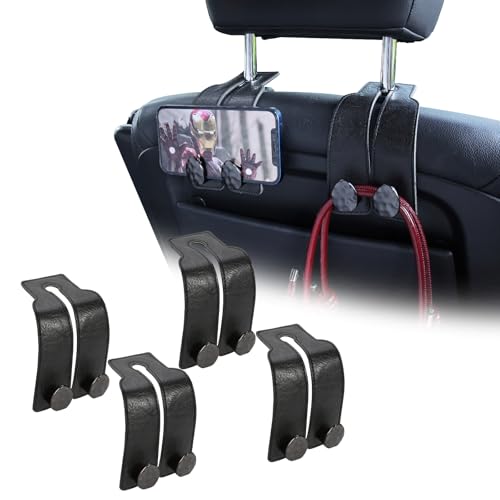4 PCS Leather Car Seat Hooks for Headrest, Vehicle Hanger Storage Organizer Universal for Handbag Purse, Car Accessories Gift (Black-Black-4 PCS) - color: Black-Black-4 PCS
