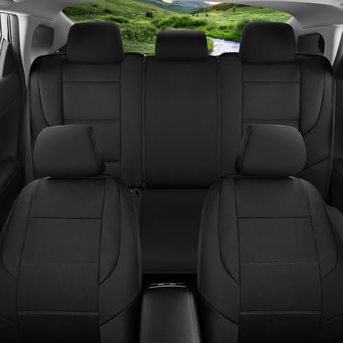 GIANT PANDA Neoprene Full Set Car Seat Covers, Leak-Proof & Waterproof Front&Rear/Back Car Seat Protector Fit 95% Cars Sedans SUV（Black） - color: Black&Black, size: Full Set
