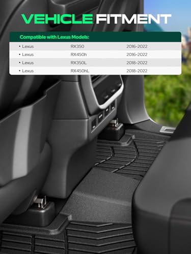 YHTAUTO Floor Mats Compatible with Lexus RX350/RX450h 2016-2022, RX350L/RX450hL 2018-2022, TPE Floor Liners All-Weather Protection Custom Fit, 1st & 2nd Row, Set of 3 - size: For 2016-2022 RX