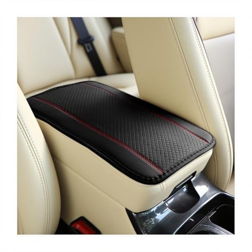 Car Center Console Cover, Fiber Leather Anti-Scratch Vehicle Armrest Storage Box Cushion Protector, Comfortable Auto Interior Arm Rest Seat Box Mat Pad, Universal for Vehicles (Black/Red) - color: Black/Red
