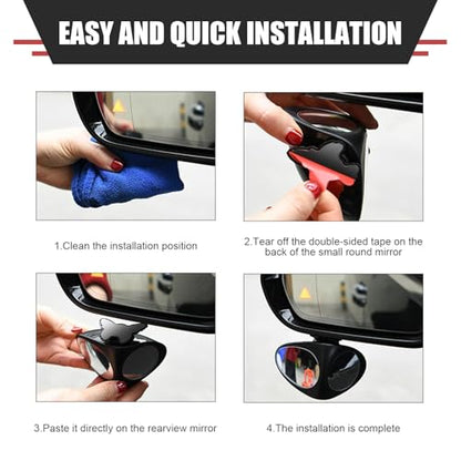 2PCS Car Blind Spot Mirror, HD Crystal Glass Blind Spot Mirror with ABS Scratch-resistant Shell, 360 Degrees Freely Adjustable Dual-sided Rearview Assist Accessories, for Most Cars (Black)