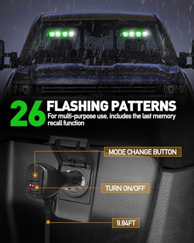 HLauto 2002L Emergency Dash Strobe Lights: Green White Safety Lights, Flashing Warning Hazard Windshield Visor Traffic Light Bars for Trucks, Construction Vehicles (2x8.5 inch, 48LED) - color: Green/White