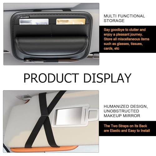 Shakas Car Sun Visor Organizer, Multifunctional Multi-Pocket Sunglasses Card Holder Pen Document Holder, Leather Anti-Scratch Protection Visor Storage Bag for Most Cars Trucks SUVs, Black