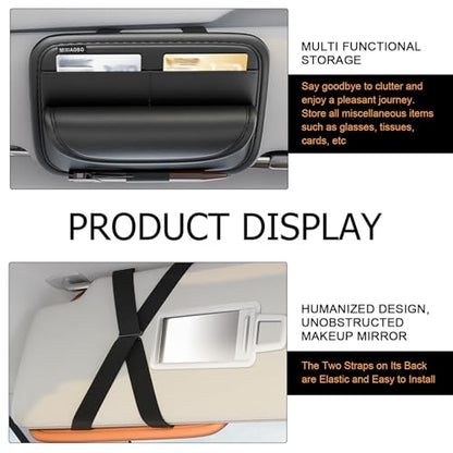 Shakas Car Sun Visor Organizer, Multifunctional Multi-Pocket Sunglasses Card Holder Pen Document Holder, Leather Anti-Scratch Protection Visor Storage Bag for Most Cars Trucks SUVs, Black