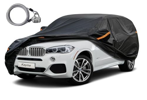 Kayme SUV Car Cover Waterproof All Weather with Lock and Zipper, Sun Uv Rain Protection Outdoor, Fit SUV Jeep (191 to 200 Inch) H6/Black - color: Black, size: H6 Fit SUV Jeep, Length (191 to 200 Inch)