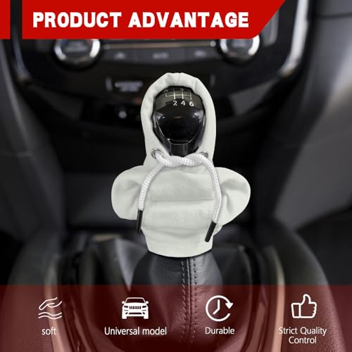 Gear Shift Hoodie, Shifter Hoodie, Funny Car Gear Shift Protector Cover, Automotive Interior Cute Gadgets Fashionable Mini Sweater Shifter Stick Knob Cover Universal for Most Vehicles (White) - color: White