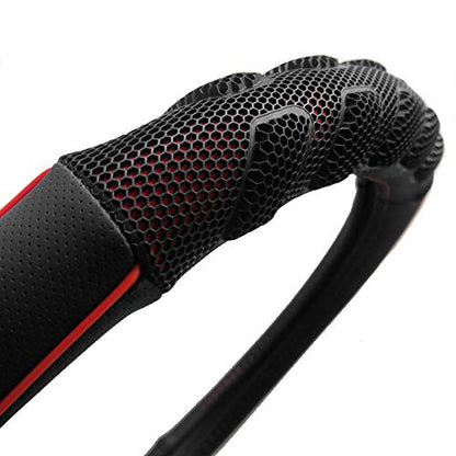 Flying Banner car Steering Wheel Cover Faux Leather Massage Universal fit 3D Honeycomb Hole Anti-Slip Sporty 15 Inches (Red Black) - color: Red black