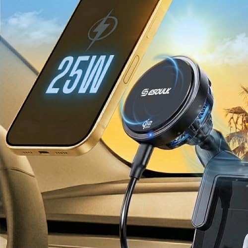[2026 Upgraded] Qi2 25W Fast Wireless Car Charger for Tesla Model 3/Y, Magnetic Phone Mount with Active Cooling Fan, Dashboard Screen Mount for iPhone & Android