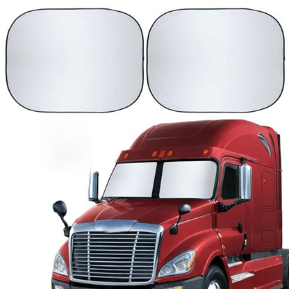 EcoNour Windshield Sun Shade for Semi Truck Size (40" L x 32" D), Front Window Reflective Sunshade for Large Vehicles, 240T Polyester Silver Coated Heat and UV Block Protection - size: Semi-truck