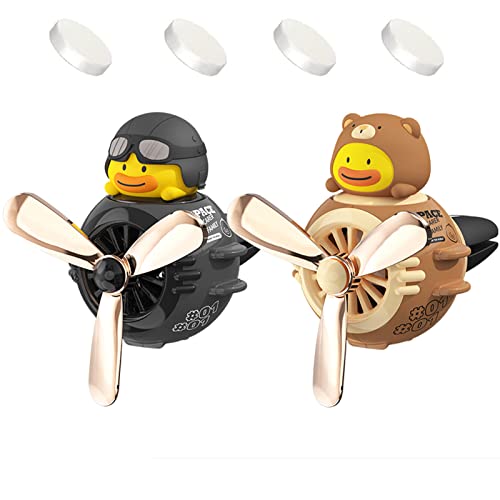 2 Pieces Car Air Fresheners, Cute Bear Pilot Car Diffuser, Propeller Air Outlet Vent Fresheners, Automotive Interiors Vent Decoration (Black+Brown) - color: Black+Brown