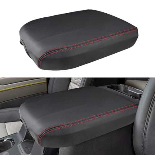 INTGET Center Console Cover for Chevy Silverado & GMC Sierra Accessories 2019 2020 2021 2022 2023 2024 2025 Leather Armrest Lid Arm Rest Box Protector(Red Stitches, Bucket Seat 19-24-All-Inclusive) - color: Red Stitches, size: Bucket Seat 2019-2024 Silver