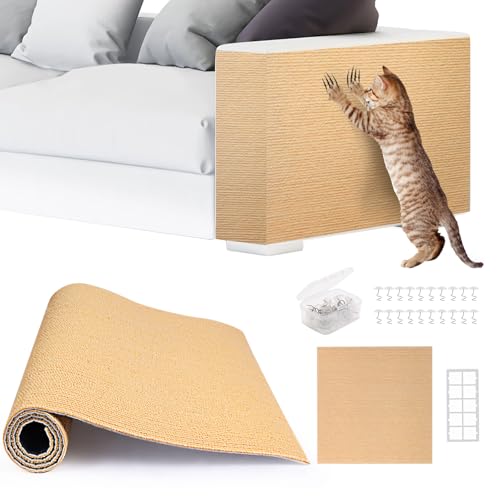 2pack Cat Scratch Couch Furniture and Wall Protector | Adhesive Cat Scratch Pad for Covering Cat Tower, DIY Climbing Cat Scratcher Couch Protector from Cat Claws Scratching (Khaki) - color: Khaki, size: 2 Pack