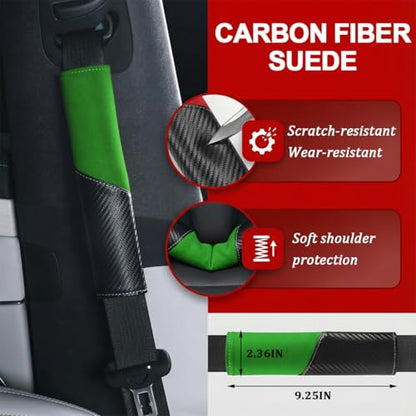 2PCS Car Seat Belt Cover, Soft Carbon Fiber Suede Breathable Vehicle Seat Strap Shoulder Cushion, Comfortable Automotive Interior Seatbelt Mat Pad, Universal for SUV Van RV (Black/Green) - color: Black/Green