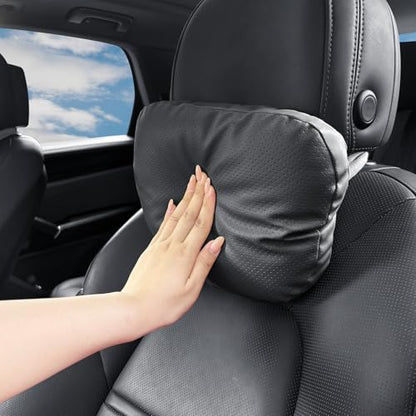 2 Pack Car Neck Pillows, PU Leather Car Headrest Support with Adjustable Strap, Ergonomic Dupont Bio Cotton Head Rest Pillow for Road Trips & Daily Commutes (Black, Soft Style) - color: Black