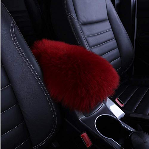 Auto Center Console Cover, Console Cover Armrest Pads, Warm Winter Sheepskin Wool Car Armrest Seat Box Pad Cushion Protector Universal Fit (Red) - color: Red