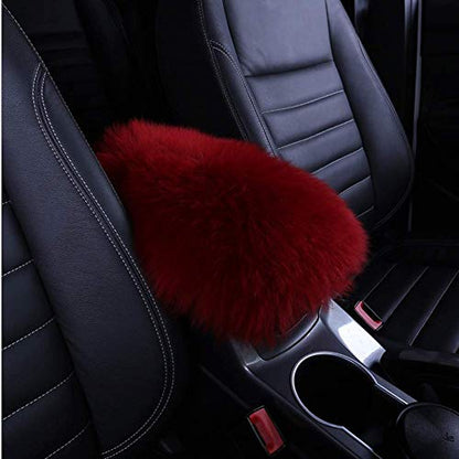 Auto Center Console Cover, Console Cover Armrest Pads, Warm Winter Sheepskin Wool Car Armrest Seat Box Pad Cushion Protector Universal Fit (Red) - color: Red