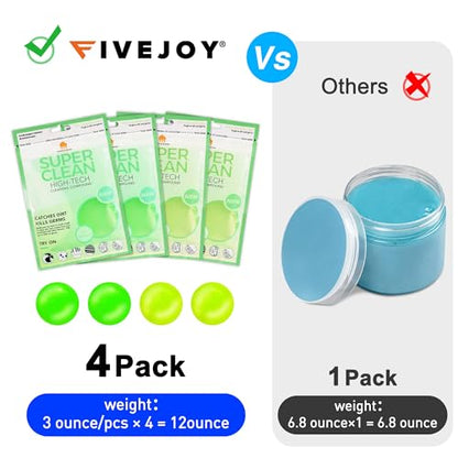 FiveJoy Car Cleaning Gels, 4-Pack Universal Auto Detailing Tools Car Interior Cleaner Putty, Dust Cleaning Mud for PC Tablet Laptop Keyboard, Camera, Printers, Calculator - 320g (2.8oz/pcs) - color: Green,Yellow