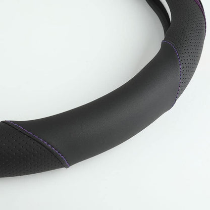 Car Steering Wheel Cover, Leather Steering Wheel Cover Purple Universal 14.5-15 Inch Microfiber Leather Anti-Slip Breathable Auto Steering Wheel Covers for Men Women (Black&Purple) - color: Purple