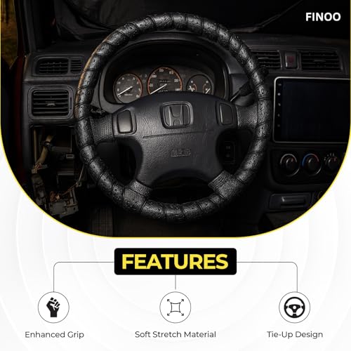 Black Lace-On Steering Wheel Cover, 14–15 Inch Universal Fit, Retro Classic Style for Cars Trucks SUVs, Stretch Grip,Accessory Auto Vehicle, DIY Install