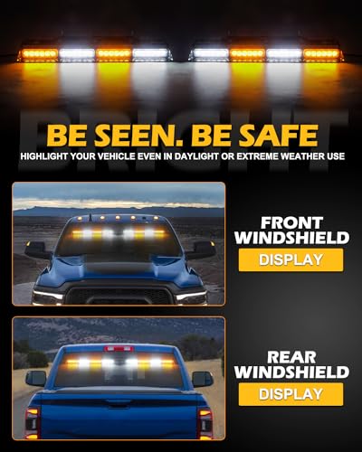 HLauto 604N Emergency Dash Strobe Lights: 2x16.8 inch Amber White Security Light w/Take Down, 48 LED Safety Flashing Warning Hazard Interior Windshield Light Bar for Truck Vehicle - color: #01 Amber / White