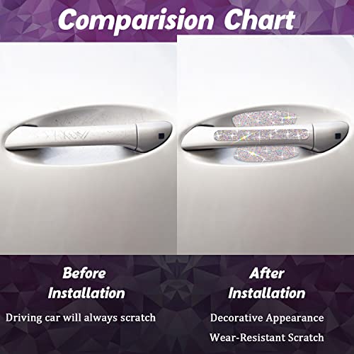 10 Pack Car Rhinestone Bling Door Handle Reflective Trim Stickers Universal Side Rear View Mirror Safety Scratch Resistant Protector Galaxy AB Set