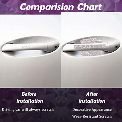 10 Pack Car Rhinestone Bling Door Handle Reflective Trim Stickers Universal Side Rear View Mirror Safety Scratch Resistant Protector Galaxy AB Set