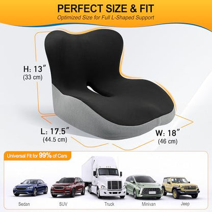 Allaboutsla Memory Foam Car Seat Cushion with Lumbar Support, L-Shaped Ergonomic Design for Long Driving, Pressure-Relief Comfort for Car, SUV, Semi Truck & Office Chair