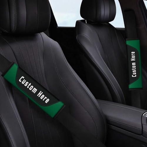 Custom Seat Belt Cover Pad – Personalized Seatbelt Covers with Name, Logo, Text & Image – Carbon Fiber Seatbelt Cushion Shoulder Pads for Car, Truck, SUV – Car Accessories for Women, Men, Kids - color: Green