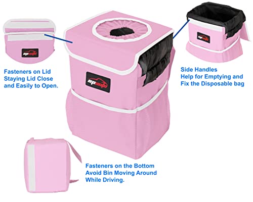 EPAuto Waterproof Car Trash Can with Lid and Storage Pockets, 2.5 Gallon Leakproof, Pink - color: Pink
