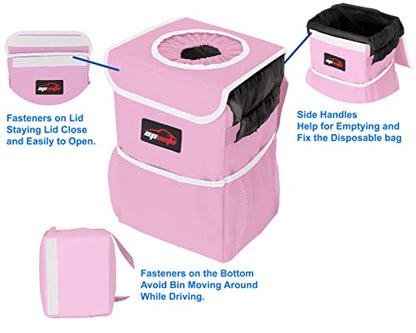 EPAuto Waterproof Car Trash Can with Lid and Storage Pockets, 2.5 Gallon Leakproof, Pink - color: Pink
