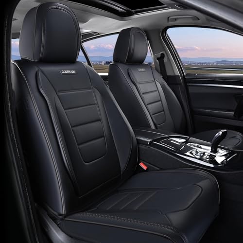 Coverado Seat Covers, Car Seat Covers Front Seats, Car Seat Protector Waterproof, Car Seat Cover, Car Seat Cushion Nappa Leather, Black Seat Covers for Cars Carseat Cover Universal Fit for Most Cars - color: Black, size: Front