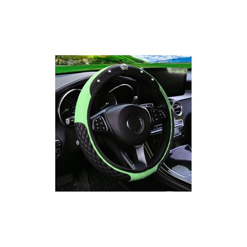 Bling Car Steering Wheel Cover, Diamond Leather Crystal Rhinestones Vehicles Steering Wheel Protector, Sparkling Anti-Slip Automotive Interior Decoration Accessories, Universal Fit (Green) - color: Green