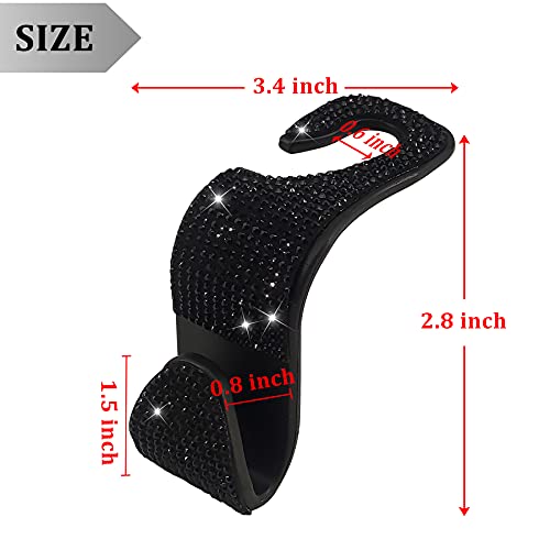 Dermasy 2 Pack Car Hooks, 2021 New Bling Rhinestones Crystal Hooks Car Decorations Auto Seat Back Organizers Strong and Durable Backseat Hanger Storage Universal for SUV Truck Vehicle (Black)