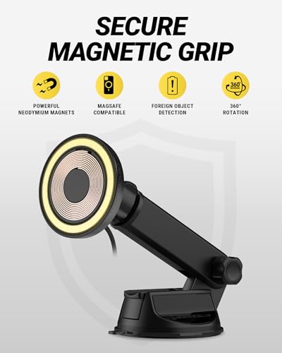 Scosche MPQTRWDA Qi2 MagSafe Car Mount Charger 25W Fast Wireless Magnetic Cell Phone Holder with Adjustable Arm for Windshield or Dashboard Compatible with iPhone 17/16/15/14/13/12 & Samsung S25 - style: Window / Dash Extendo Suction