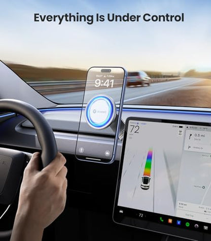 VICSEED Tesla Phone Mount【Strongest Magnet Power】 Foldable Hidden Tesla Phone Holder Fit for All Phones, Tesla Model 3/Y/Cybertruck Accessories, Tesla Model 3 Model Y for MagSafe Car Mount - White - color: Pearl White