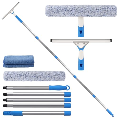 Mitclear 77'' Professional Squeegee Window Cleaner Tool with Extension Pole, Car Windshield Cleaning Kit with Long Handle, Window Washing Equipment for Indoor Outdoor Windows & Car Glass - size: 6.5 Feet