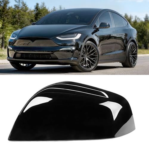 Jaronx Compatible with Tesla Model X Mirror Cover Replacement 2016-2025, Left Driver Side Clip-on Rear View Mirror Cover Cap for Tesla Model X Accessories 1054430-00-D (Black) - color: Black, size: Left
