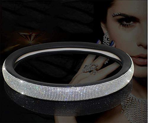 Diamond Leather Steering Wheel Cover with Bling Bling Crystal Rhinestones,Large-Size of 15 1/2 inches-16 inches Black - color: Black with White Diamonds, size: Large Size[15"1/2-16"]