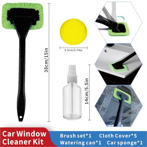 8pcs Car Windshield Cleaning Tool, Windshield Cleaner with with 5 Little Microfiber Pads That can be Washed/reused, Window Cleaner Tool, for Auto Glass Wiper (Green) - color: Green