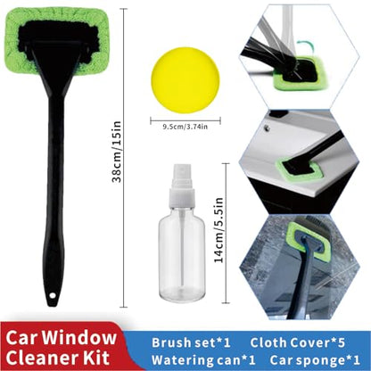 8pcs Car Windshield Cleaning Tool, Windshield Cleaner with with 5 Little Microfiber Pads That can be Washed/reused, Window Cleaner Tool, for Auto Glass Wiper (Green) - color: Green