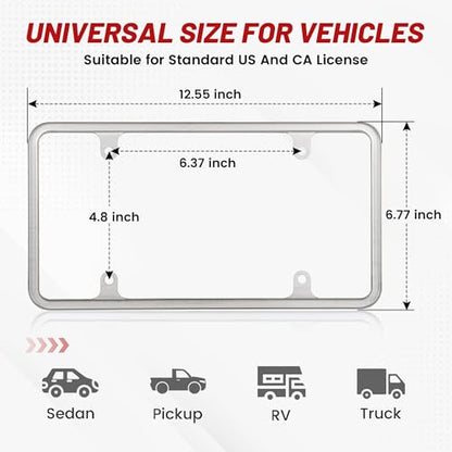RED WOLF Chrome Polished Mirror License Plate Frame Stainless Steel Without Obstruction Car Slim Silver License Plate Holder Rustproof Unbreakable with Screws 6 x 12” Universal for Car Van (1-Pack) - style: 1-pack