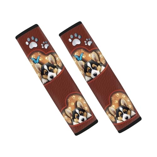 UNICEU Cute Corgi Dog Butterfly Seat Belt Cover Pad 2 Pack Set Soft Automotive Shoulder Pads for Dog Lover,Universal Fit Most Vehicle SUV Truck - color: Cute Corgi Dog Butterfly