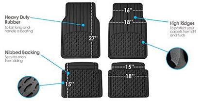 FH Group 4 Piece Liners Trimmable Climaproof™ Vinyl Car Floor Mats- Full Set with Premium Trimmable Vinyl Cargo Liner- Universal Fit for Cars Trucks and SUVs (Black) - color: Black