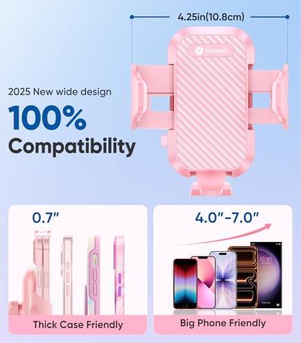 VICSEED Pink Phone Holders for Your Car, [True Military-Grade Shockproof Strongest Suction Power], 3-in-1 Dashboard Windshield Vent, Truck Boat Stand Cell Phone Mount for iPhone Android All Phones - color: Hot Pink