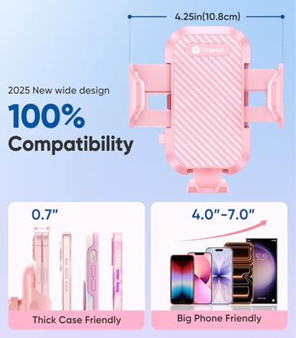 VICSEED Pink Phone Holders for Your Car, [True Military-Grade Shockproof Strongest Suction Power], 3-in-1 Dashboard Windshield Vent, Truck Boat Stand Cell Phone Mount for iPhone Android All Phones - color: Hot Pink