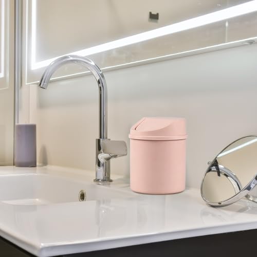 2 L Plastic Mini Desktop Trash Can, Swing-Top Tiny Waste Bin, Pink - color: pink
