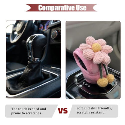 Car Gear Shift Cover, Flower Design Vehicle Hand Brake Gear Cover for Manual/Automatic Shift Knob, Automotive Interior Shifter Stick Protector Decoration Accessories, Universal Fit