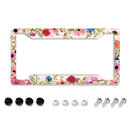 Personalized License Plate Frame Stainless Steels Artistic Flower Pink License Plate Car Tag Holder with 4 Holes and Screws for Women Men Auto Decoration for USA Canada Vehicles Standard (12"x6") - color: Artistic Flower Pink